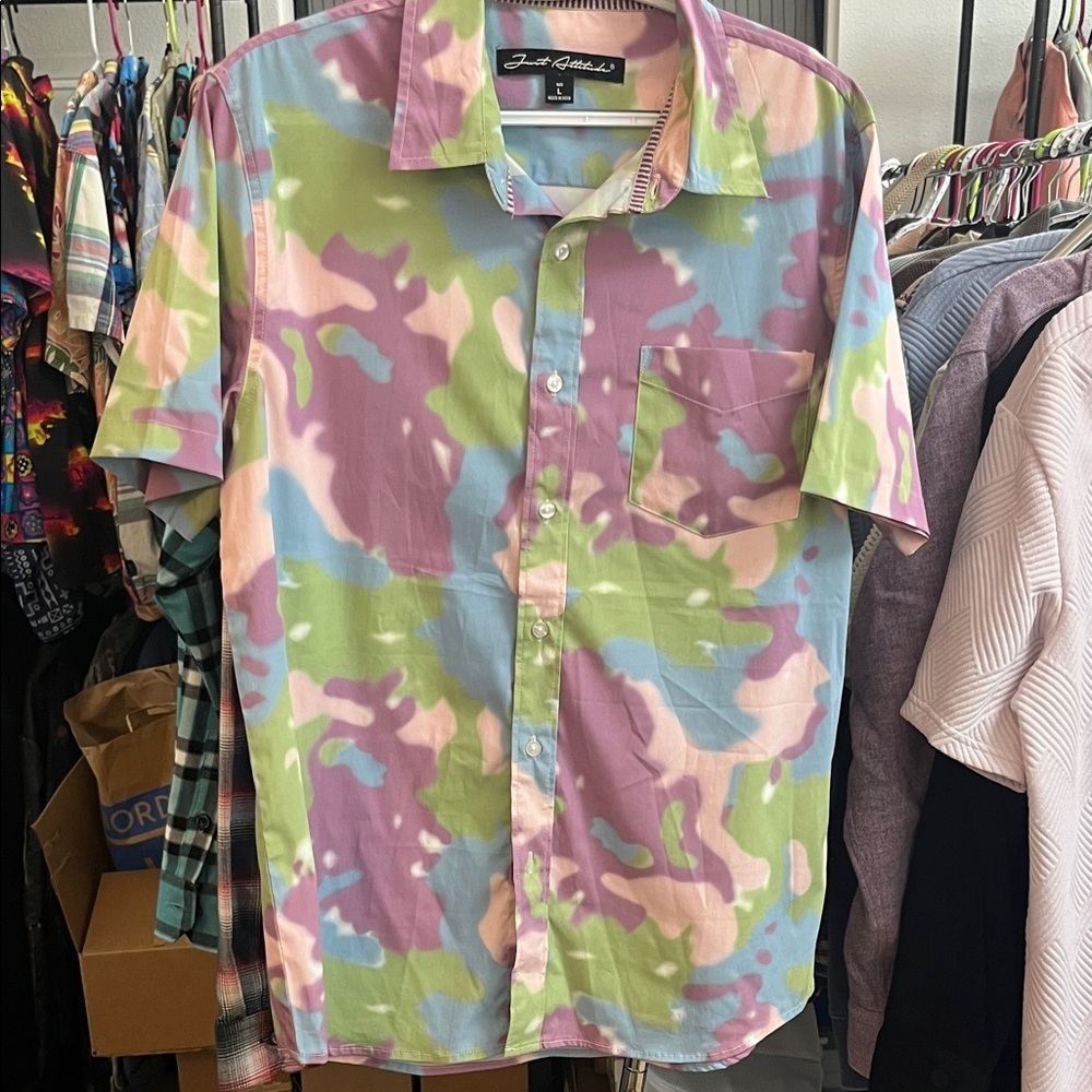 Just Attitude Multicolor Camouflage Men's SS Button Down Shirt